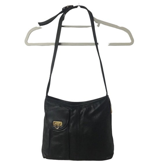 New York Black Leather Shoulder Bag With Sunglasses Compartment - Picture 1 of 9